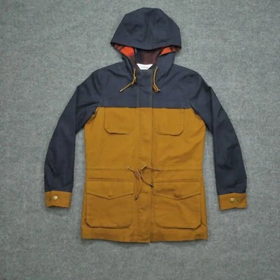 Chaqueta Orvis para mujer Xs marrón azul lona con capucha forrada de lana al aire libre campo Foto 1 de 4
