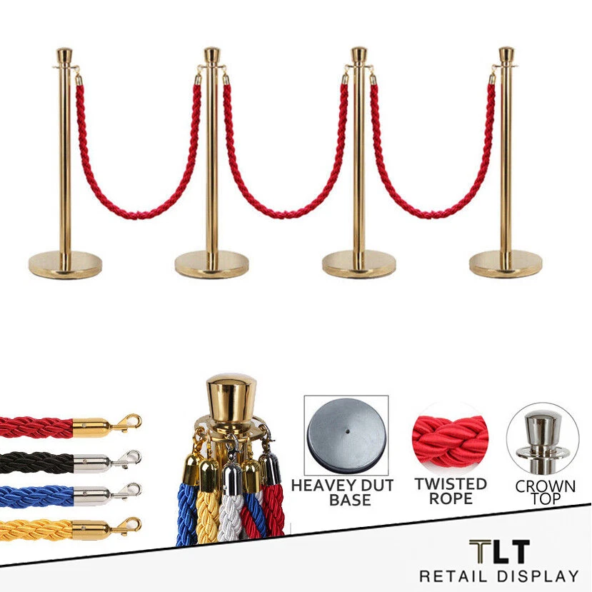 Gold Queue Barriers + Ropes Crowd Control Bollards Stands RED BLACK BLUE GOLD - image 1 of 4