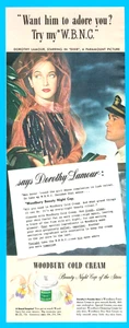 Dorothy Lamour Hollywood movie star Woodbury Cold Cream cosmetics print ad 1943 - Picture 1 of 3