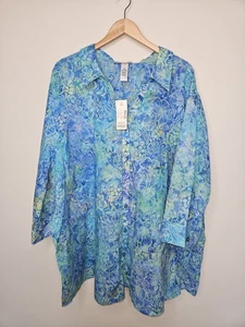 Top blusa Catherine's 5X blu verde floreale con bottoni cotone costa nonna  - Foto 1 di 13