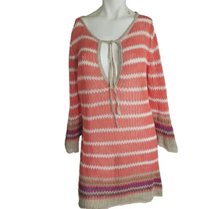 Tommy Bahama Medium Knit Top women stretch keyhole drawstring tie sheer linen - Picture 1 of 11
