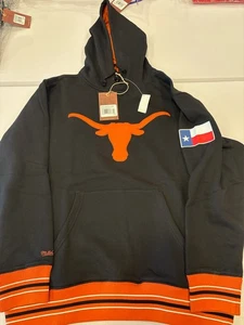 Brand NEW NCAA Texas Longhorns Mitchell Ness Fleece Hoodie Black L NWT - Picture 1 of 5