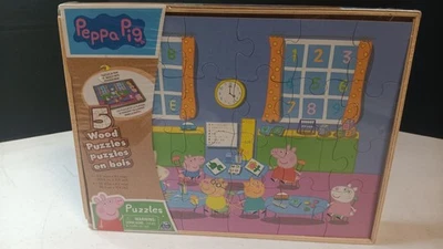 Peppa Pig 5 rompecabezas de madera en caja de almacenamiento de madera. NUEVO PRECINTADO  Foto 1 de 4