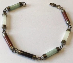 STERLING SILVER JADE ONYX AND CARNELIAN GEMSTONE BRACELET - Picture 1 of 2