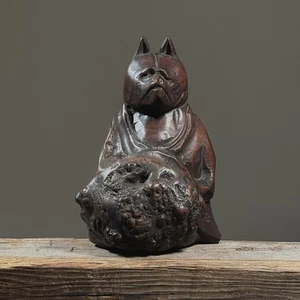 Antique Hand Carved Japanese Tanuki Raccoon Dog Wood Sculpture - Picture 1 of 10