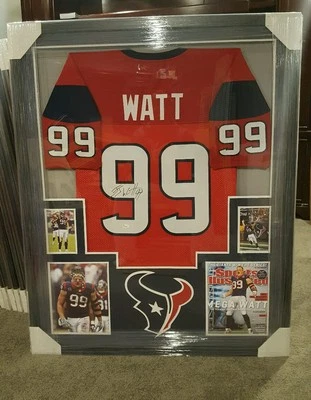 ФУТБОЛКА JJ WATT С АВТОГРАФОМ HOUSTON TEXANS В РАМКЕ.  Сертификат подлинности JSA.  - Изображение 1 из 4