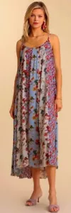 New Umgee S L Floral Mixed Print Adjustable Spaghetti Strap Flowy Maxi Dress - Picture 1 of 10