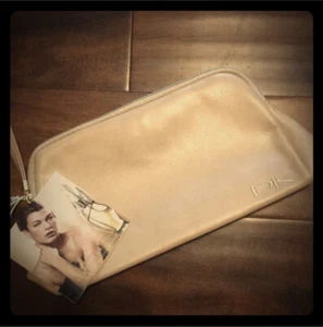 Donna Karan Cosmetic Make Up Bag Beige Travel Zipper clutch - Picture 1 of 6