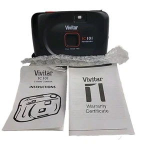 Vintage Vivitar IC101 35mm Point & Shoot Film Black Camera Focus Free New - Picture 1 of 7