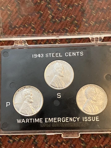 "COMPLETE 1943 STEEL PENNY MINT MARK COLLECTION" 3-COIN SET IN HOLDER Cover
