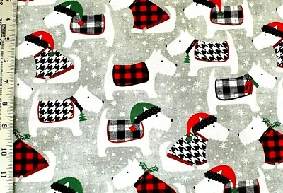 MASCARILLAS*PERROS SCOTTIE CON ABRIGOS/SOMBREROS A CUADROS EN TELA GRIS 100% ALGODÓN*POR COMPRAR  Foto 1 de 4