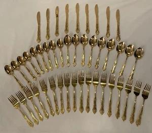 Rogers Golden Rose, Gold Plated Silverware 45 Piece Flatware - Picture 1 of 4