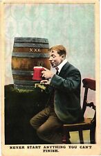 Man Drinking Beer, Never Start Anything You Can't Finish Postcard
