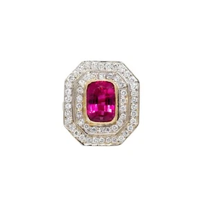 18k Yellow Gold 3.37ctw Pink Tourmaline & 1.52ctw Diamond Halo Ring - Picture 1 of 5