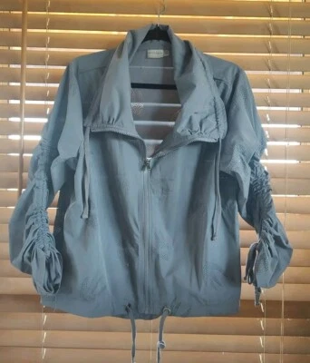 Nanette Lepore Ruched Sparrow Perforated Nylon Windbreaker Jacket Gray Womens L - Image 1 of 4