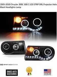 DRL Projector Halo Black Headlights Assembly For 2005-2010 Chrysler 300C 300 C - Bild 1 von 6
