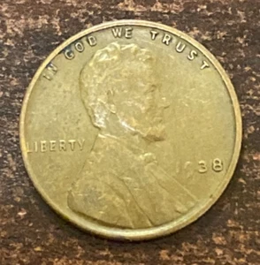 1938 Lincoln Cent Mint Error, Reverse Struck Thru Grease - See Pictures - Picture 1 of 4