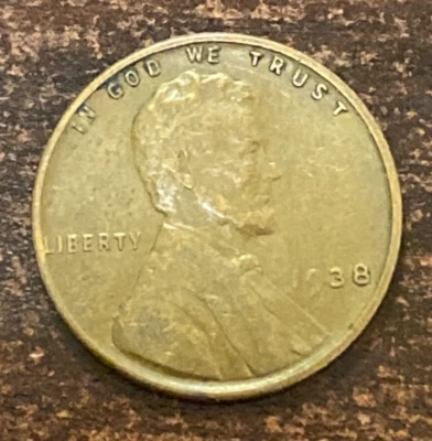 1938 Lincoln Cent Mint Error, Reverse Struck Thru Grease - See Pictures - Image 1 of 4