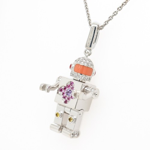 LOUIS VUITTON（LV） Collana con ciondolo robot spaziale firmato Louis Vuitton oro bianco 18 carati e pietre preziose