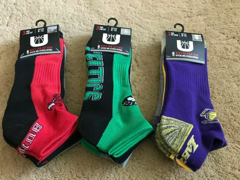 NBA No Show Socks Bulls, Lakers, or Celtics Mens Shoe Size 6-12 3 Pairs Cover