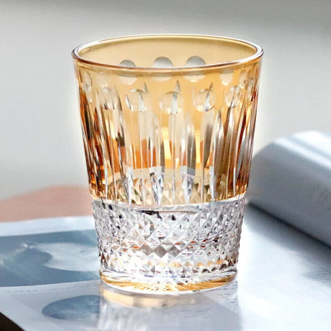 Vaso de whisky Edo Kiriko Highball cristal soplado a mano vidrio cortado a mano naranja Foto 1 de 4