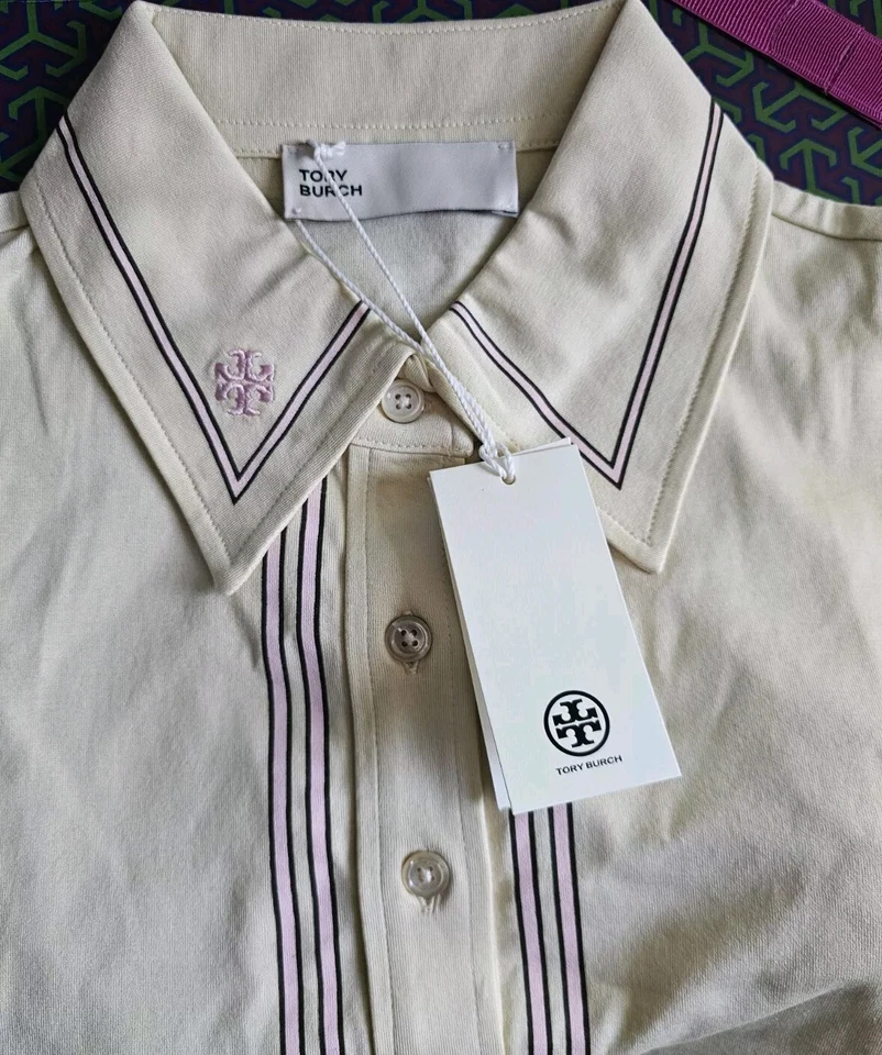 Polo Tory Burch RETRO ALGODÓN MERCERIZADO Medio Sésamo/Rosa Piedra (Nuevo) Foto 1 de 1
