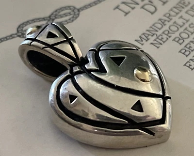 Pingente de coração vintage assinado por designer John Atencio prata esterlina e ouro 18K - Imagem 1 de 4