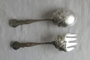 1847 Rogers Bros Silver Plate Charter Oak Acorn 1906 Serving Fork & Spoon - Picture 1 of 9