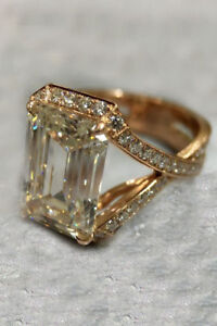 5.25 Ct Near White Emerald Cut Moissanite Valentine Ring 10k Solid Yellow Gold 5