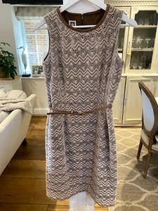 Brown Anne Klein Shift Dress with Crochet Detail & Suede Neck - Size 10 - Picture 1 of 2