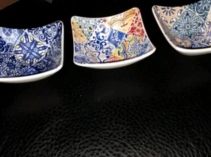 Azulejaria Portugal Hand-Painted Set Three Snack Bowls Small Art Ceramic - Picture 1 of 10