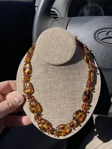 Vintage Tortoise Shell Lucite Bead Necklace Translucent Lucite Beads 18” - Picture 1 of 2