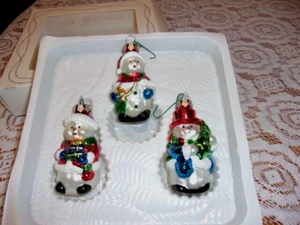 Set of 3 Glass Vintage Ornaments- Snowmen - Picture 1 of 4