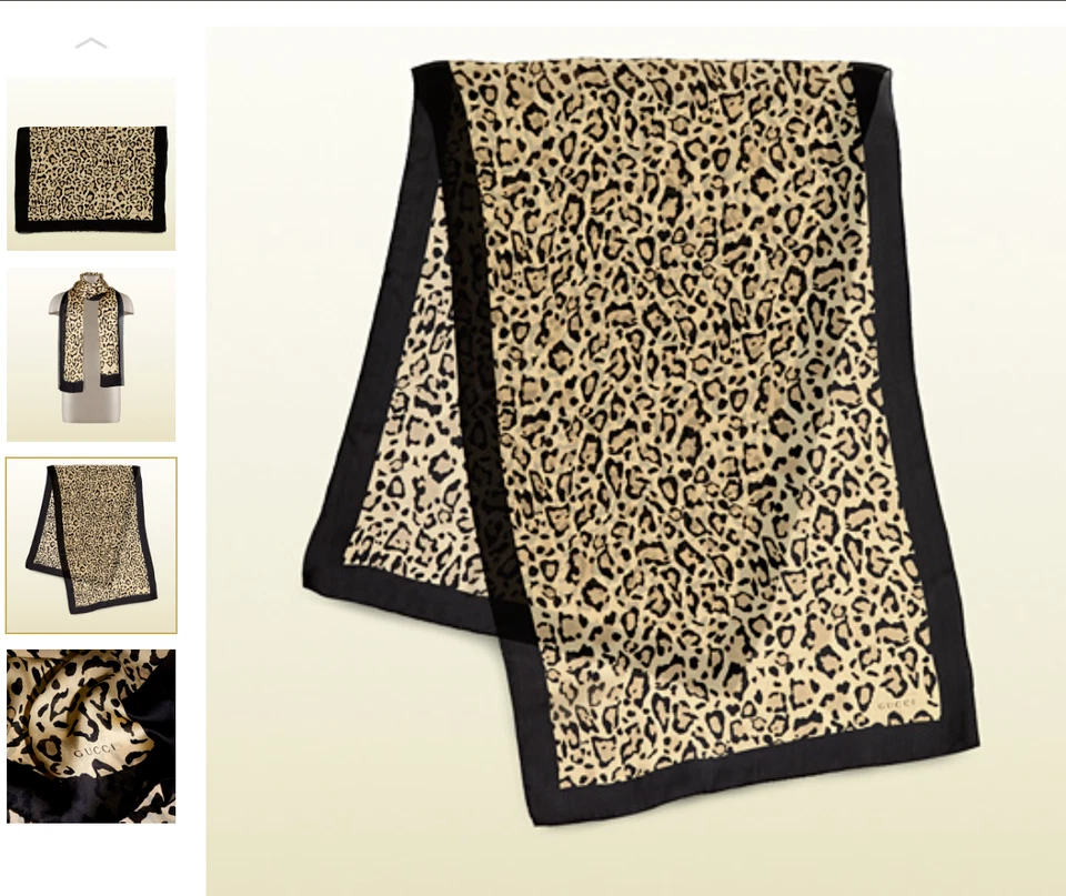 Gucci Envoltura de Seda Leopardo Estampado Animal Negro Beige Gasa Unisex Estola Envoltura Foto 1 de 4