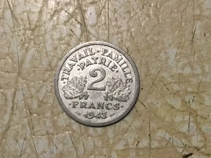 1943 2 Francs France a High Value Coin WW2 German Occupation Coin - Picture 1 of 2