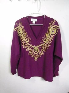 RAFAEL Damen GRÖSSE MEDIUM Bluse BURGUND LANGARM SEIL PERLEN BLING WARM - Bild 1 von 9