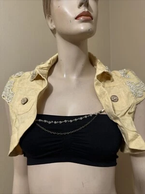 Chaqueta Bolero Mujer Mujer Lino Melocotón Informal Abierto Corto Encaje Cuentas Cadena Talla S Foto 1 de 4