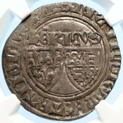 1422-1436 FRANCE King HENRY VI Antique VINTAGE Old Silver Blanc Coin NGC i98404 - Image 1 of 4
