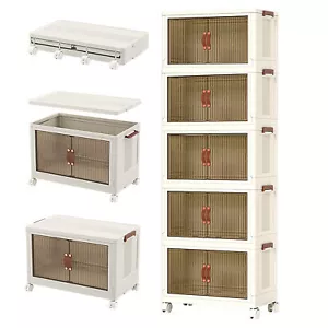 5 Tier Large Capacity Foldable Organizer Box Cabinet with Wheels, Storage Bins- - Picture 1 of 11
