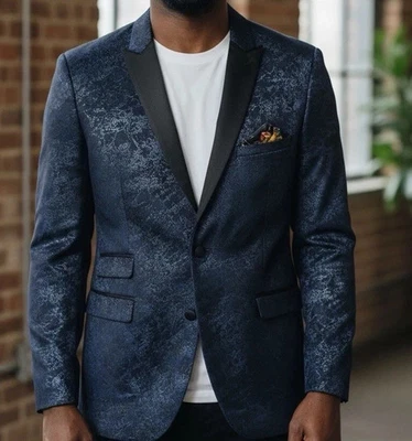 Пейсли и серый Slim Fit синий черный блейзер смокинг куртка шаль лацкан вечеринки 42R - Изображение 1 из 4