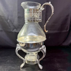 Caraffa caffè/tè placcata argento e vetro con supporto scaldacandele metà secolo vintage - Foto 1 di 7