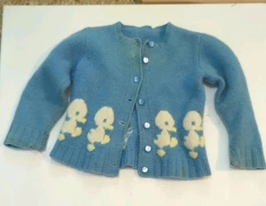 De Colección Tejido a Mano Suéter Patos Cárdigan 9” Pecho Bebé Niño Unisex - Imagen 1 de 12