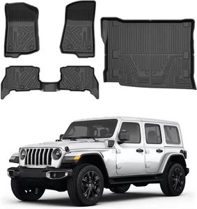 Black Floor Mats & Cargo Liner for Jeep Wrangler Unlimited 4XE 2021-2026 - Bild 1 von 7