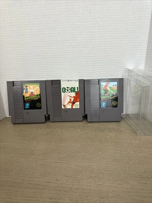 Vintage Nintendo NES Sports Cartridge lot of 3 Baseball, GOAL!, Golf - Image 1 of 4