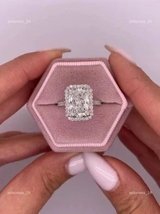 14K Solid White Gold Lab Grown Diamond April Solitaire with Accents Ring Jewelry - Picture 1 of 19