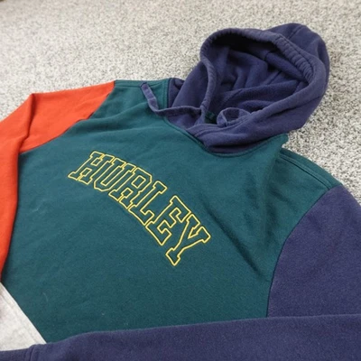 Sudadera con Capucha Hurley Para Hombres L Verde Bloques de Color Pullover Sudadera Grunge Skate Surf Y2K Foto 1 de 4