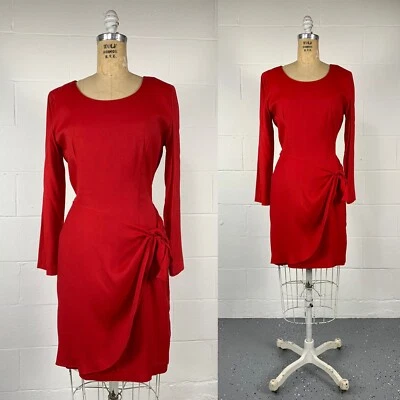Vestido Vaina Vintage Años 90 Express Rojo Sarong Manga Larga Corporativo Ropa de Club S 6 Foto 1 de 4