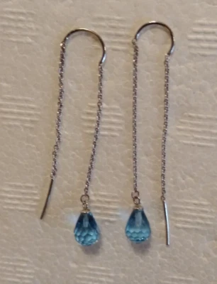 Sterling Silver 925 W/ Faceted Blue Glass Threader  Dangle Earrings Exc Cond - Image 1 of 4