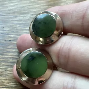 Vintage Jade Gemstone Silver and Gold Cufflinks by Swank - Picture 1 of 8