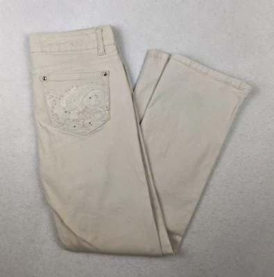 CODE BLEU - WOMEN'S BEIGE EMBELLISHED GWEN STRAIGHT JEANS - SIZE 6PR - Image 1 of 4